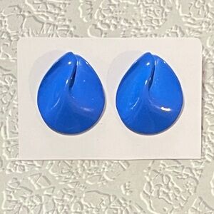 Bold Blue Retro Vintage 80s Teardrop Fortune Cookie Earrings